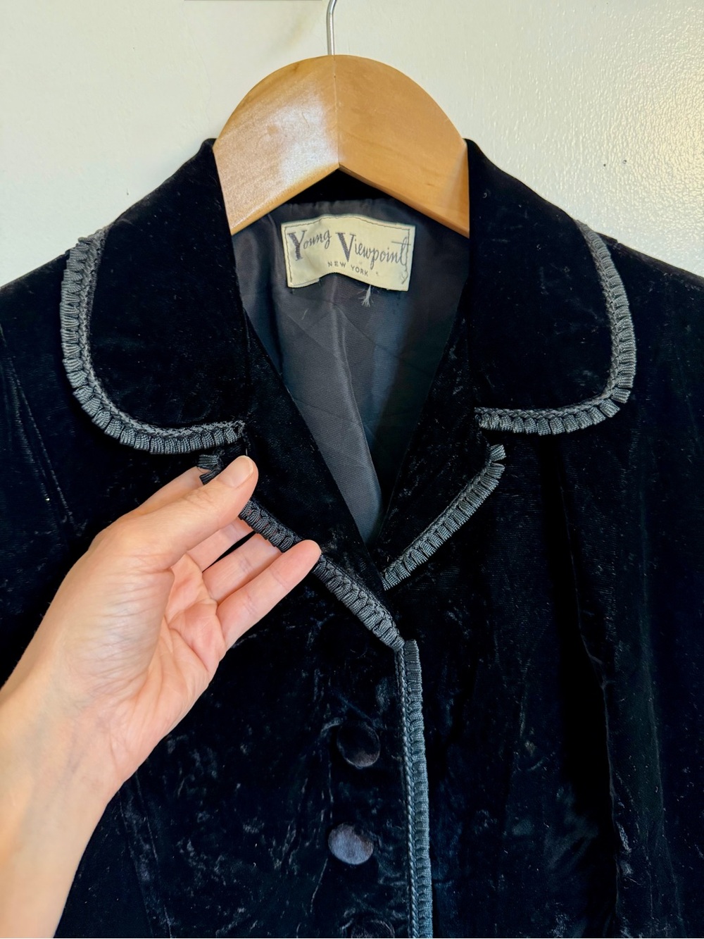 Vintage Black Velvet Blazer with Braided Trim